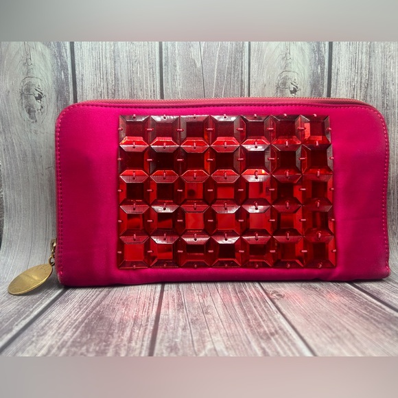 STELLA MCCARTNEY Falabella Crystal Jeweled Pink/ Fuchsia Satin Clutch Bag - Picture 1 of 15